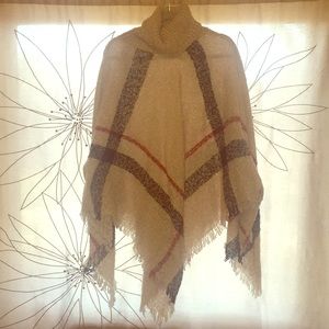 Camel Colored Cowl Neck Poncho, One Size Fits All